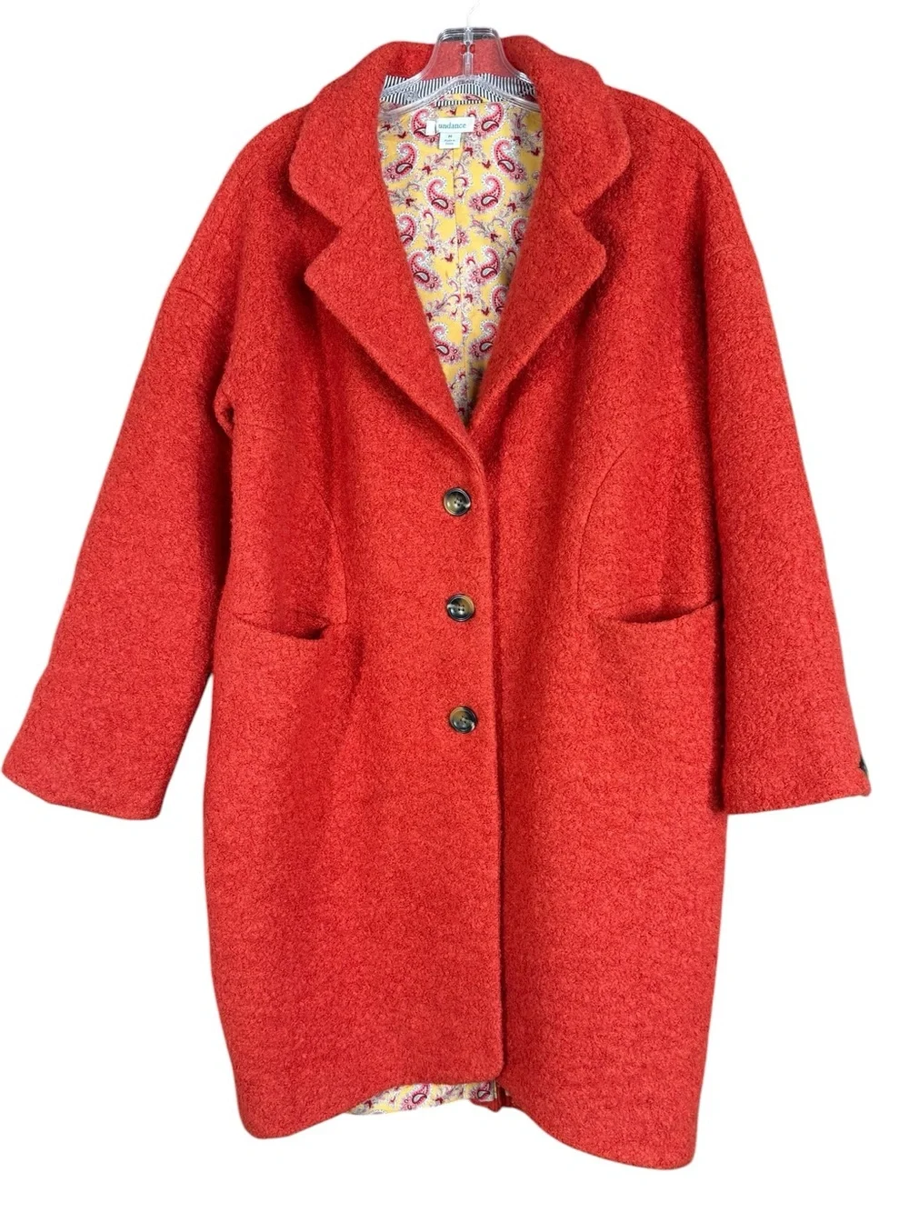 Sundance Coral Bouclé Wool Blend Coat Paisley Lined Oversized M